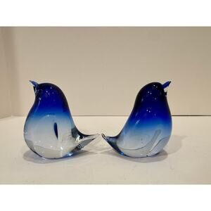 Vintage Murano Signed Oggetti Cobalt Blue Bird Glass Figurines Italy - Set of 2